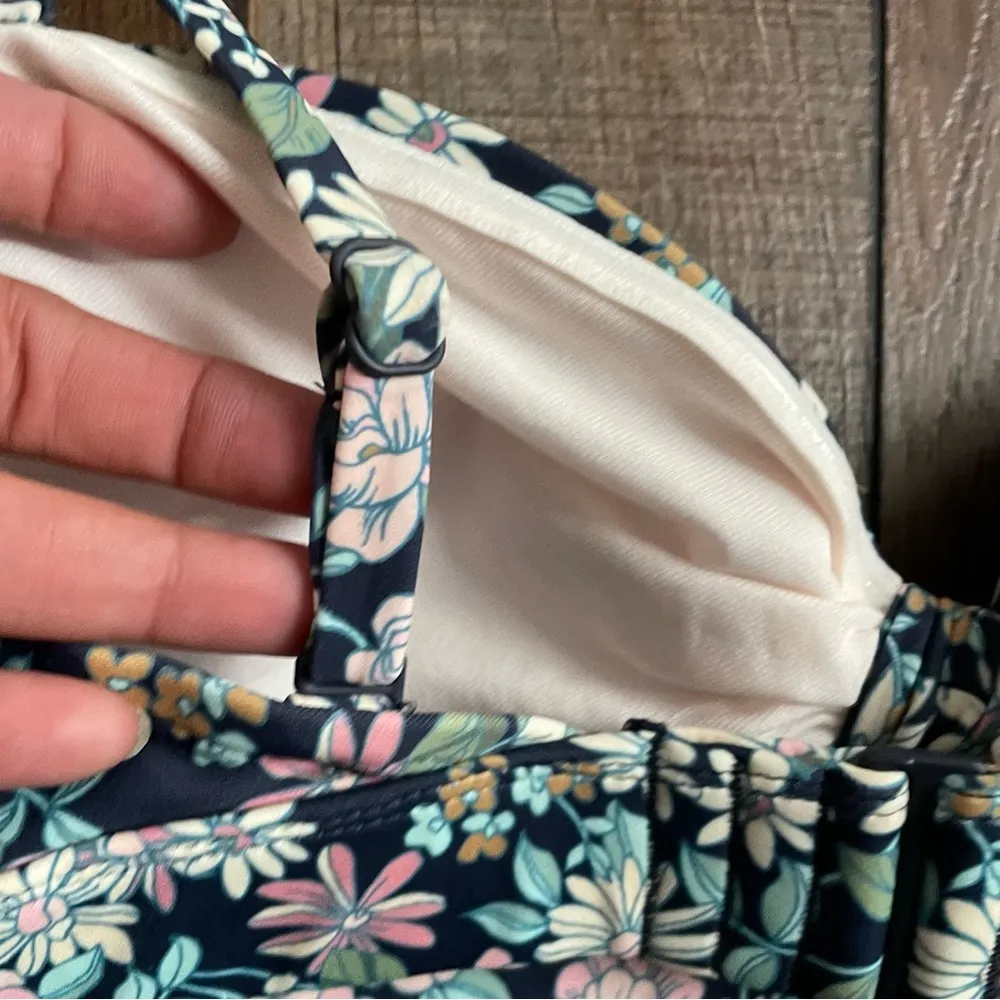 Kona Sol Womens Swim Bikini Top Blue Floral Padded Removable Straps Size Large - Image 7