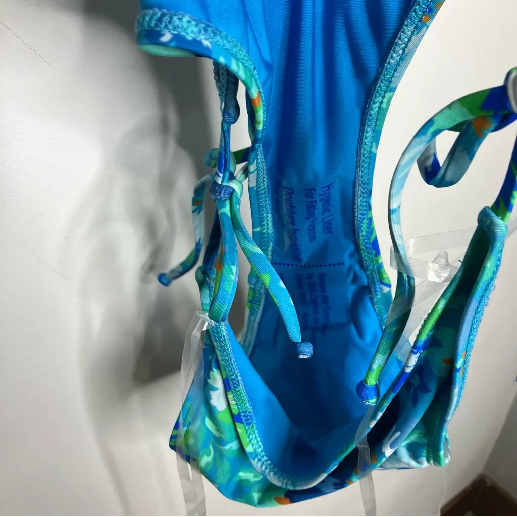 Salero swim by Pacsun tie side one‎ piece swimsuit blue floral women’s size XS - Image 6