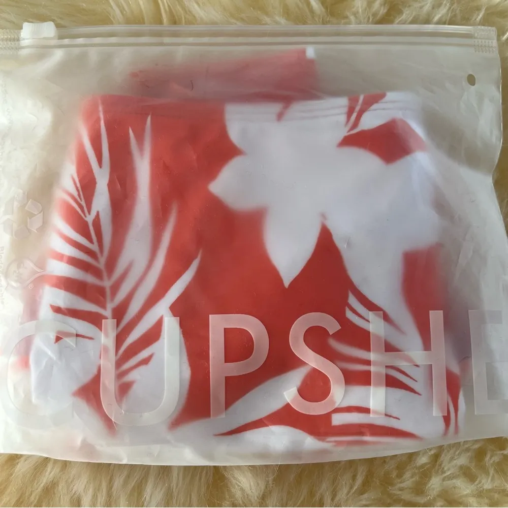 Cupshe Tropical Leaf Print Mid Rise Hipster Bikini Bottom Sz S NWT Orange White - Image 15