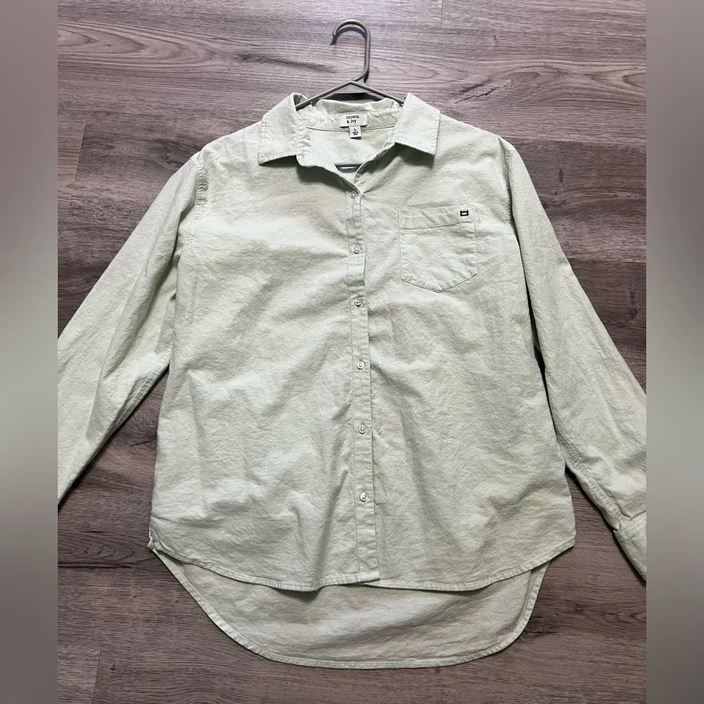 Women's Crown & Ivy Long Sleeve Oxford Boyfriend Shirt size L - Image 3