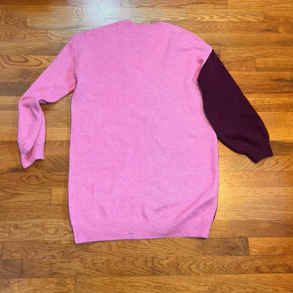 Womens Small Pink Purple V-neck Long Sleeve Knit Sweater Dress Mini - Image 6