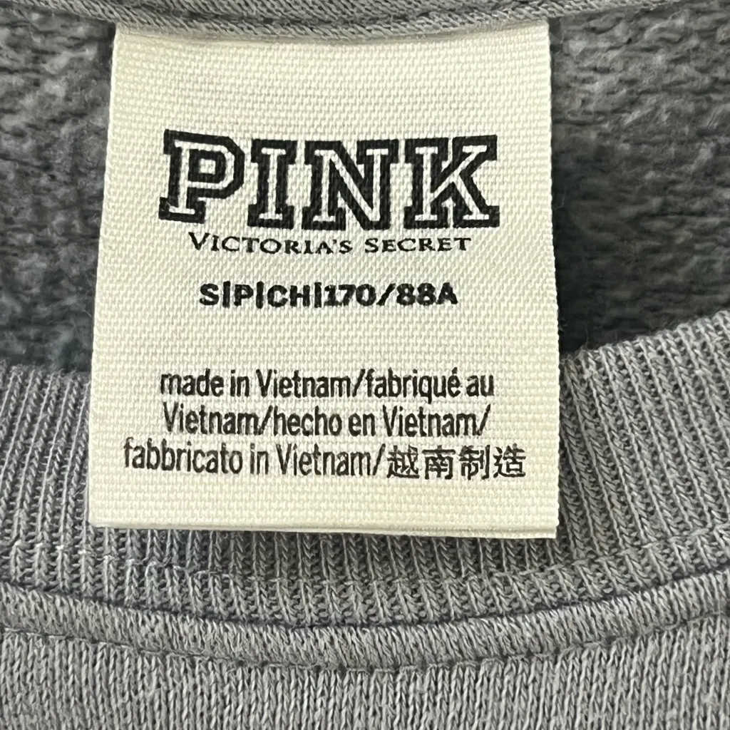 PINK Victoria's Secret Gray Crewneck Sweatshirt with Green Logo Sz Small - Image 6