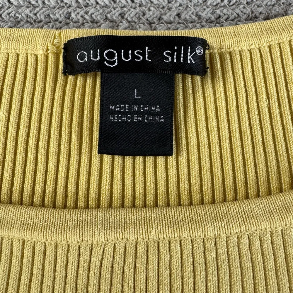 August Silk Butter Yellow Ribbed Square Neck Cap Sleeve Knit Top Size Large - Image 5