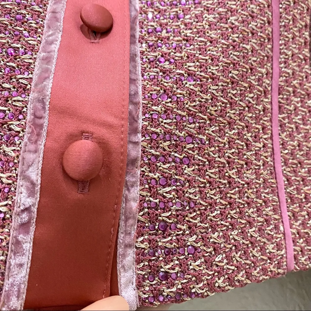 NWT $1,595 Vintage St. John Evening Red Clay Tea Rose Multi Blazer Skirt Set - Image 12