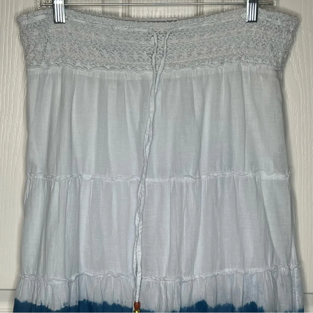 Y2K Wet Seal Maxi Skirt Sz XL Ruffles Tie Dye Stripes White Blue Prairie Skirt - Image 2
