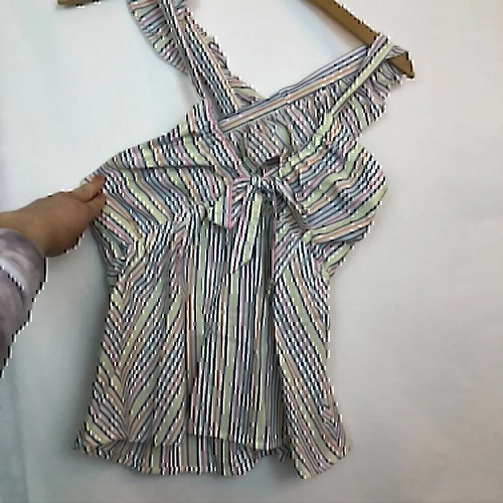 ELLAS MOSS Carol Ruffle Cap Sleeve Square Neck Top White Pink Blue Convertible XS - Image 7