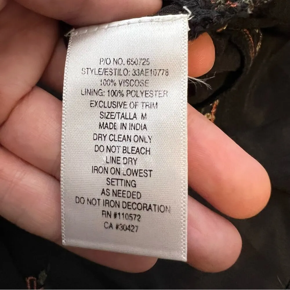 Twelfth street Cynthia Vincent embroidered drawstring kaftan dress boho sz M Black Size M - Image 9