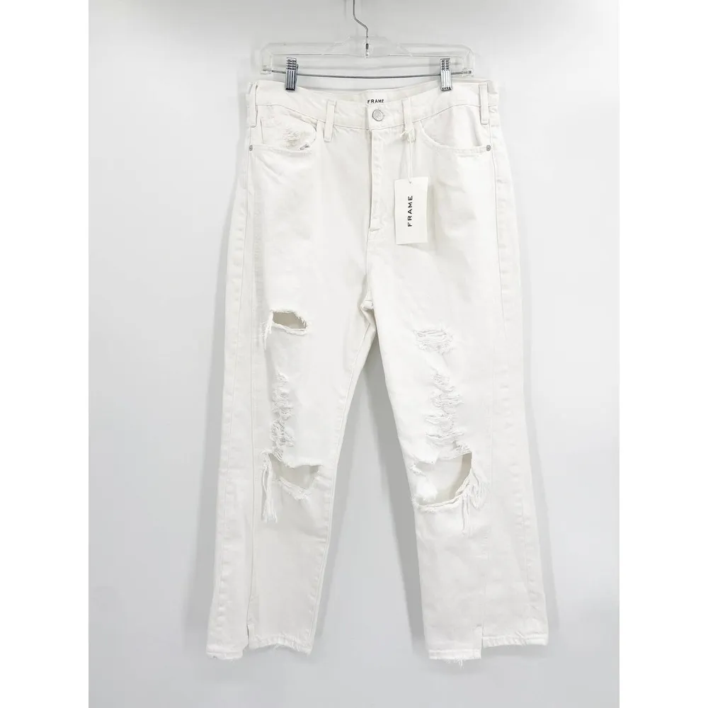 Frame Le Jane Crop Le Pixie Slouch Rumpled Blanc Destruct White Jeans 32 NWT - Image 2