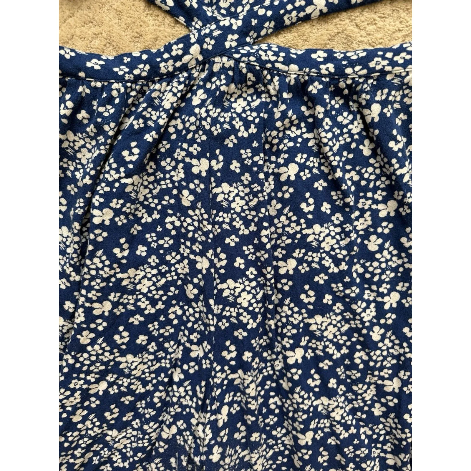 Aerie Cut Out Side Cropped Wide Leg Jumpsuit Blue Floral Women's Large Cutout L - Image 4