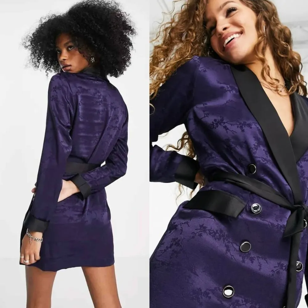 NEW  Smoking Blazer Mini Dress Long Sleeve Button Front Jacquard Print - Image 3