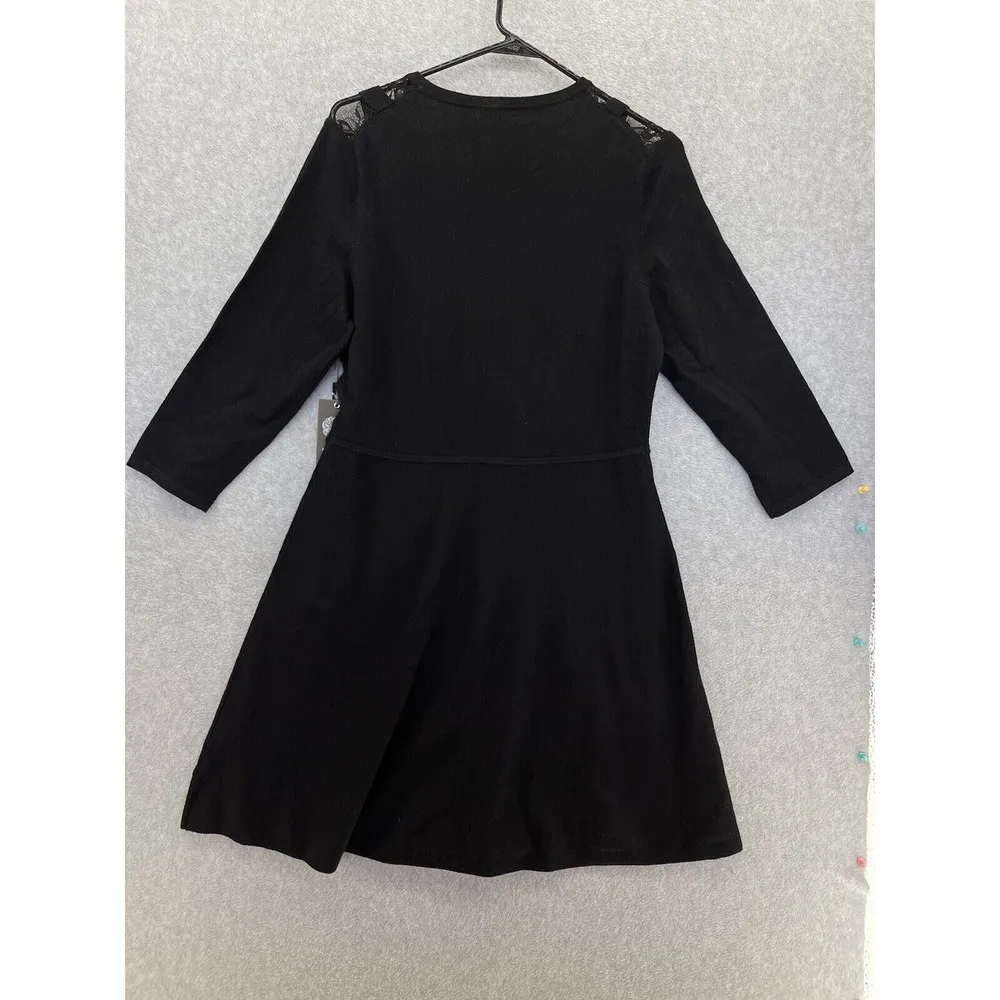 Vince Camuto Women's Fit & Flare Solid Black Dress Lace 3/4 Sleeve Size Small - Image 5