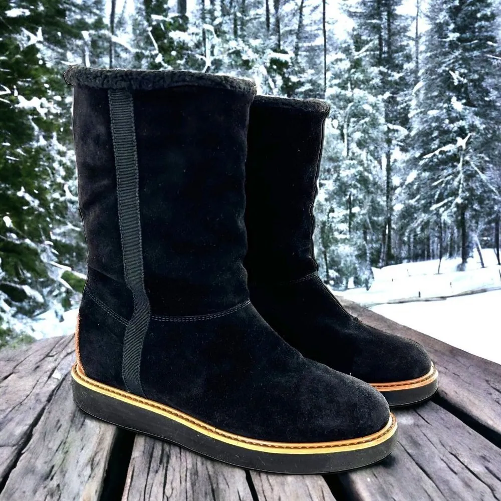 Salvatore Ferragamo Black Suede Shearling Lined Boots Size 5.5 M - Image 1