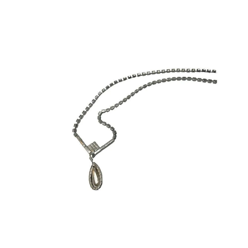 Special occasion clear rhinestone bridal/prom/ rhinestone necklace with pearl pe Silver - Image 3