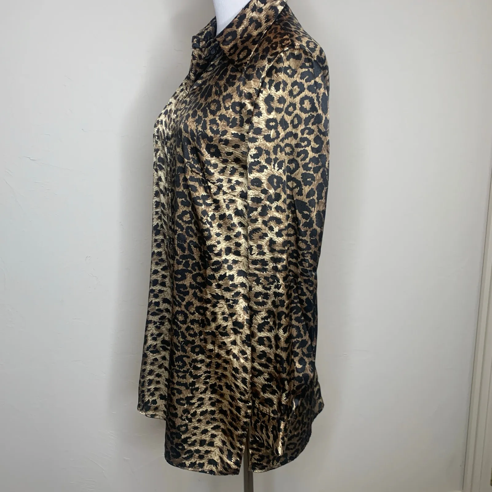 Cheetah Leopard Animal Print Satin Tunic Blouse Sz 8 Brown - Image 3
