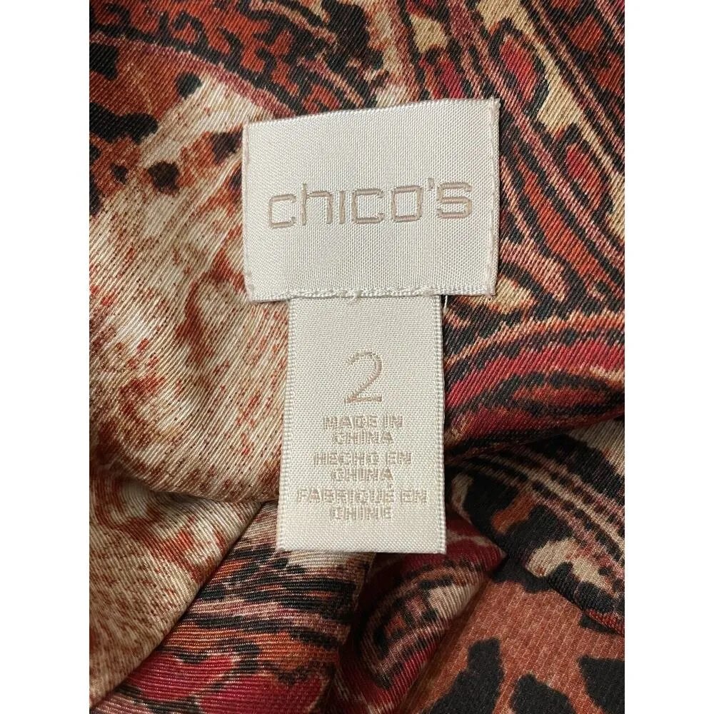 CHICOS Paisley Satin Sequin Neck Blouse Size 2 US 12 Tie Hem Blouse Top Dressy - Image 8