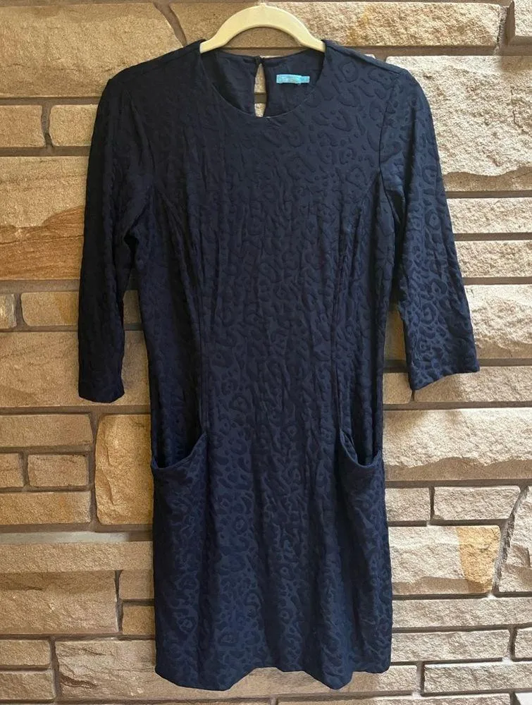 J. McLAUGHLIN Catalyst Dress in Navy Blue Leopard Print Catalina Cloth Small - Image 4