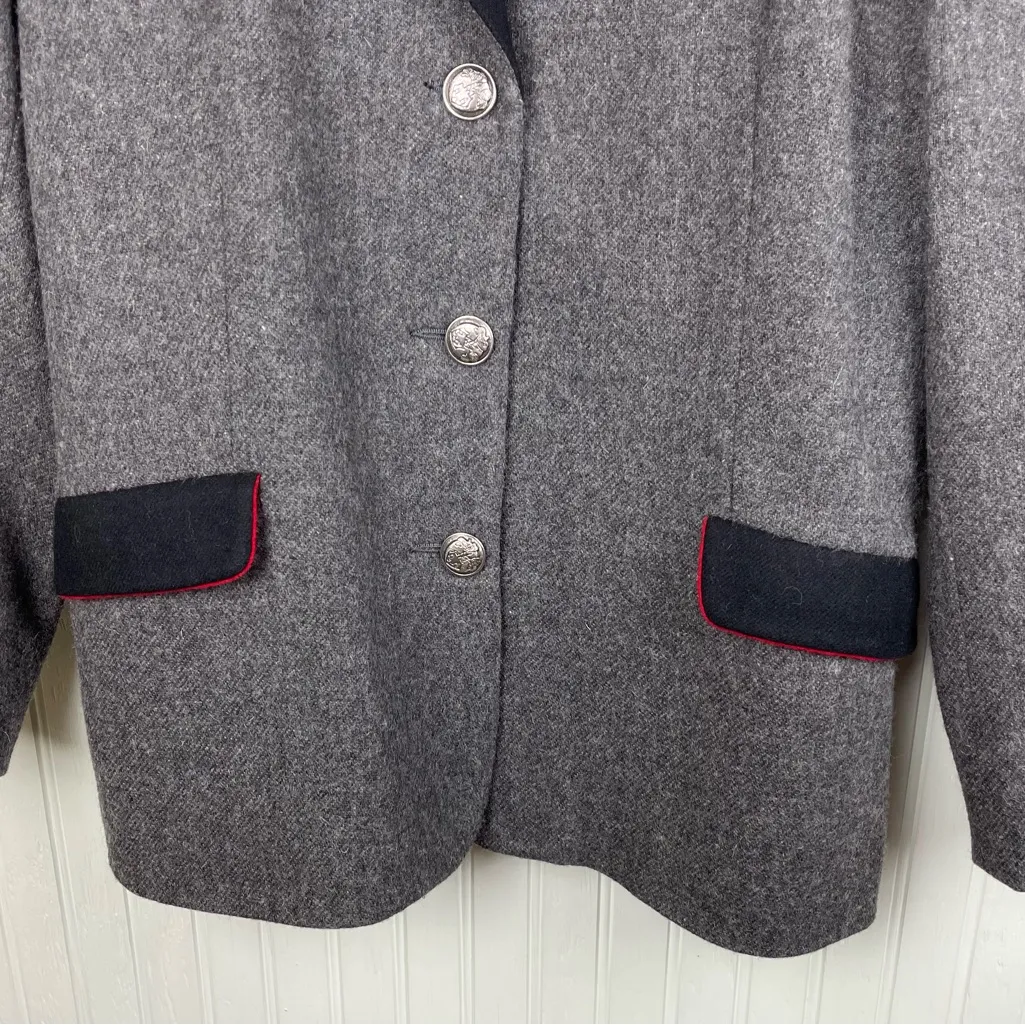 Vintage 80s 90s Lanz 100% Wool Blazer Women's Size 12 Dark Academia Preppy Grey Gray - Image 5