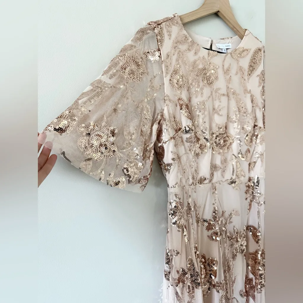NWT Baltic Born Lucy Maxi Dress in Sequin Floral Blush Pink and Gold Size S - Image 4
