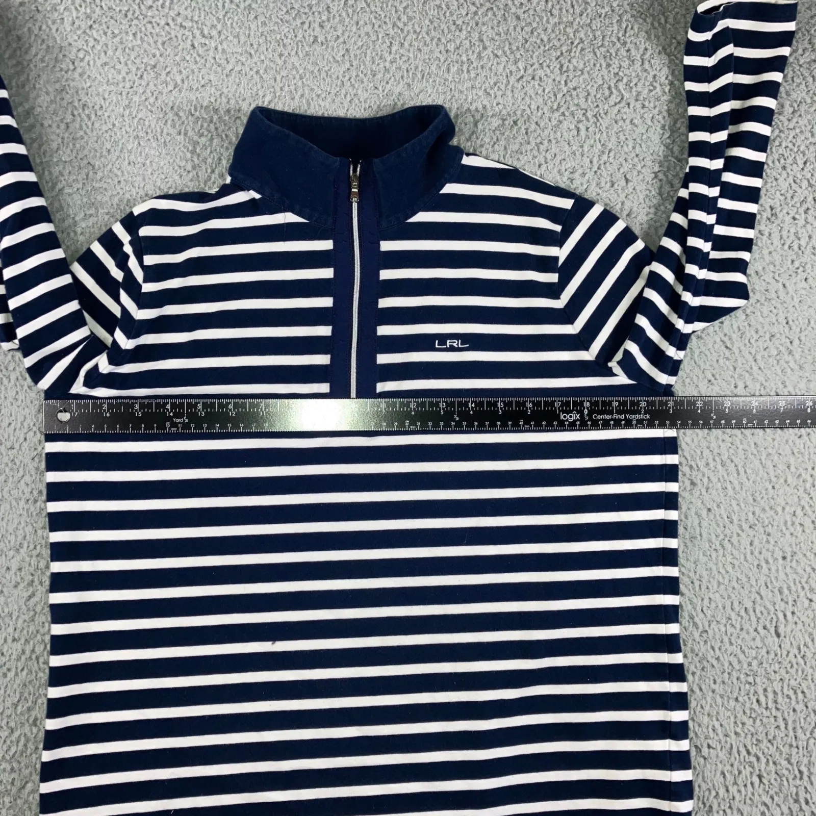 LRL Ralph Lauren Striped Quarter Zip Women 1X Pullover Sweatshirt 3/4 Sleeve Blue - Image 6