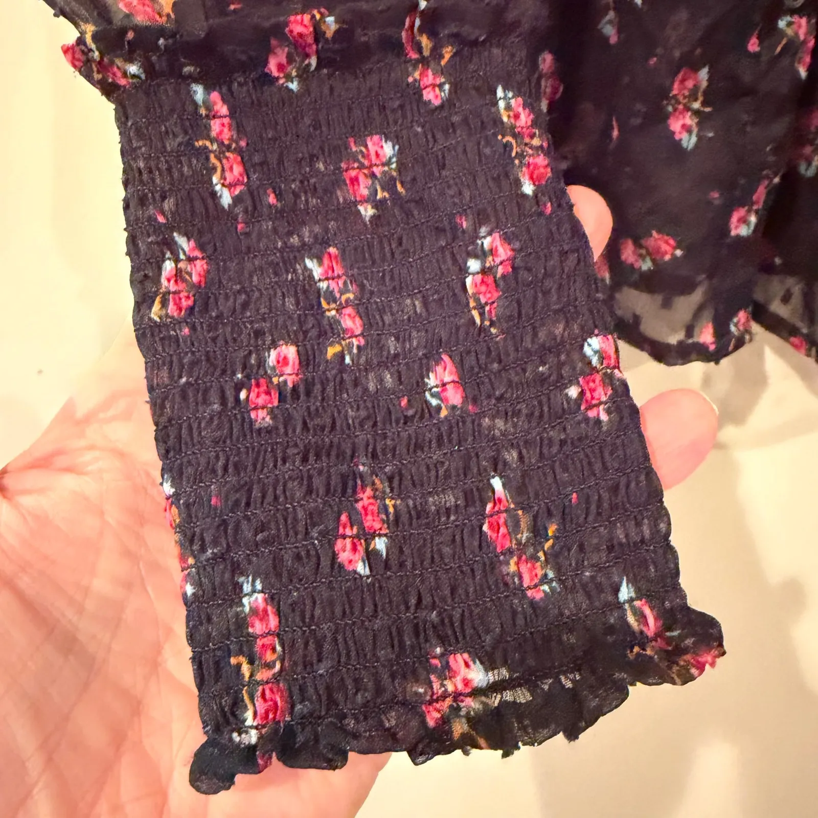 Free People Flowers In December Blouse Women's XS Black Boho Hippie Coquette Y2K - Image 8