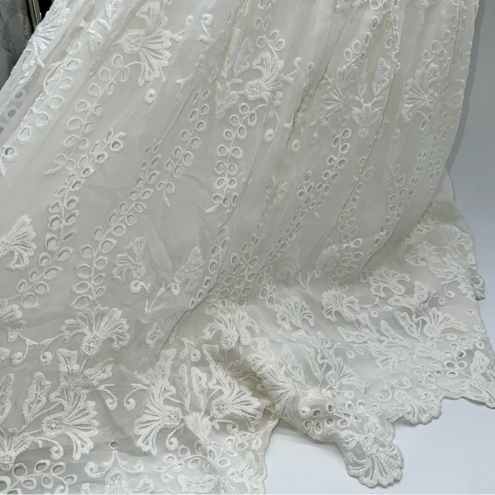 Zimmermann Off-White Women's Embroidered Eyelet Silk Romper w/Spaghetti Straps-0 - Image 12