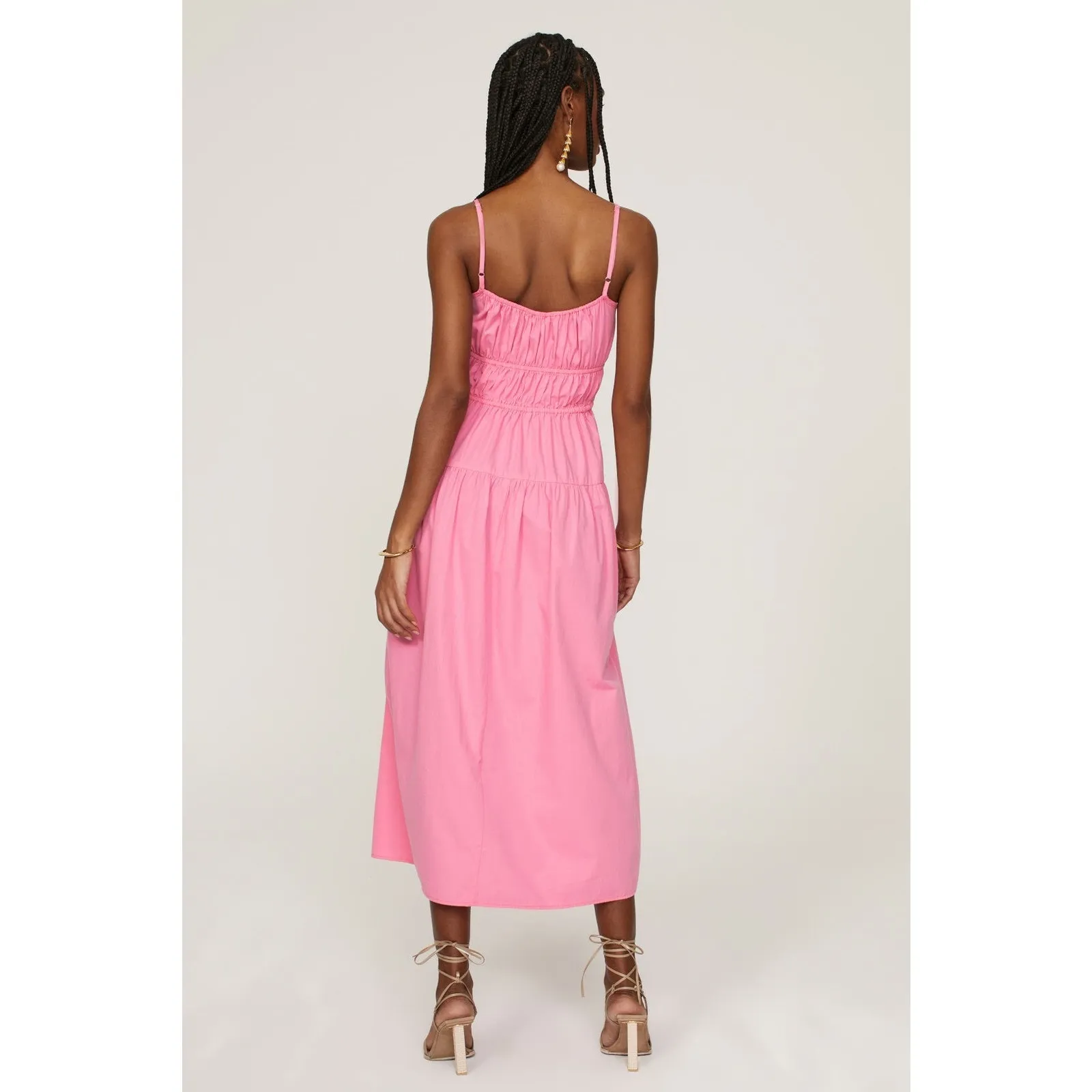 Ciao Lucia Fabia Pink Sleeveless Ruched Barbiecore Party Midi Dress Size Small - Image 5
