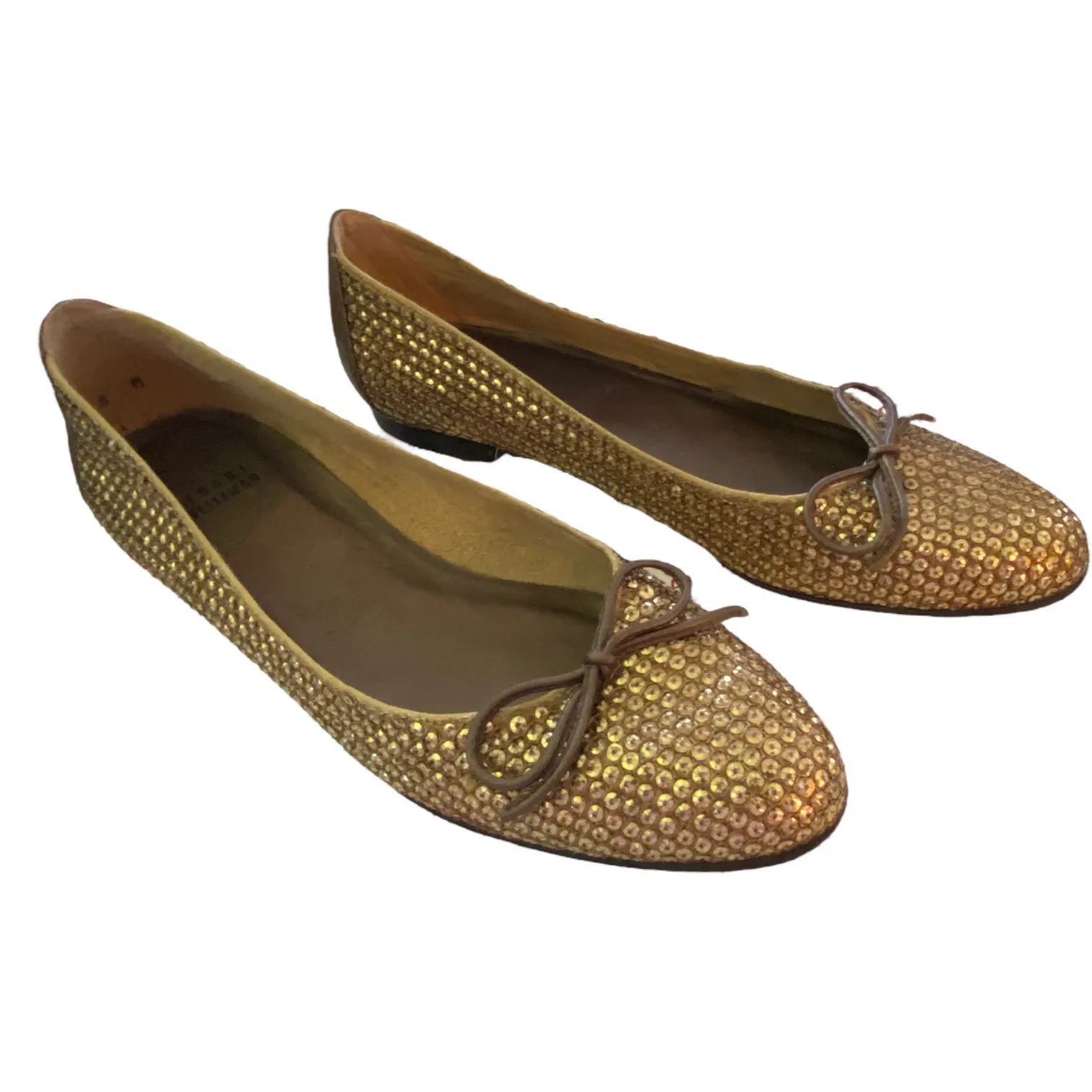 Stuart Weitzman Casino Gold Sequin Ballet Flats Size 8 - Image 3