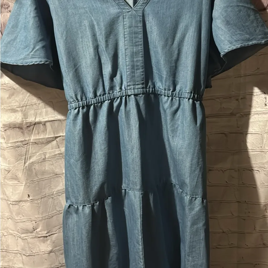 2XLarge Chic Soft Jean Midi Dress Green Size 2X - Image 3