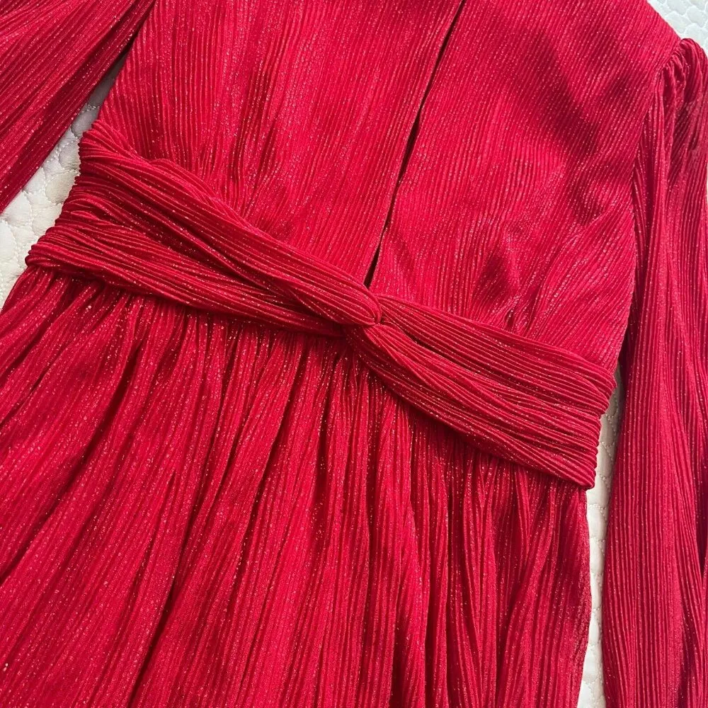 NWOT Rebecca Vallance Samantha Plisse Mini Dress Red Glitter Sparkle Holiday 8 - Image 11