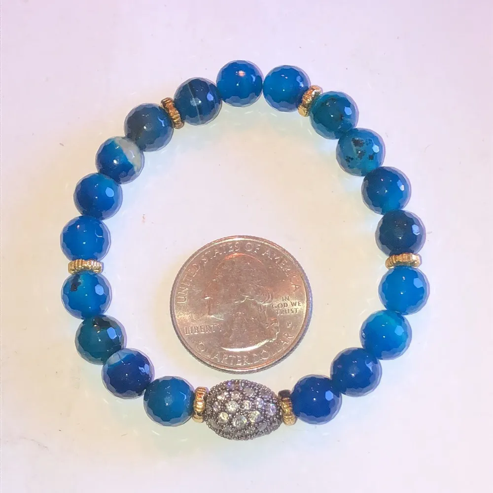 Blue Botswana Beaded CZ Rhinestones Boho Stretchy Bracelet - Image 4