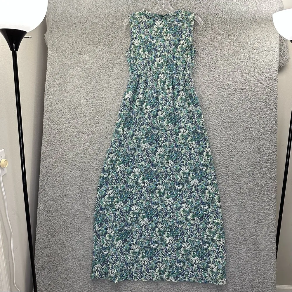 Eddie Bauer Sleeveless V‎ Neck Empire Waist Maxi Dress Paisley Cotton Women's 4 - Image 3