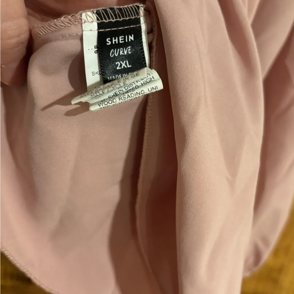 SHEIN Plus Size Peplum Blouse 2X Pink Square Neck Lantern Sleeves - Image 6