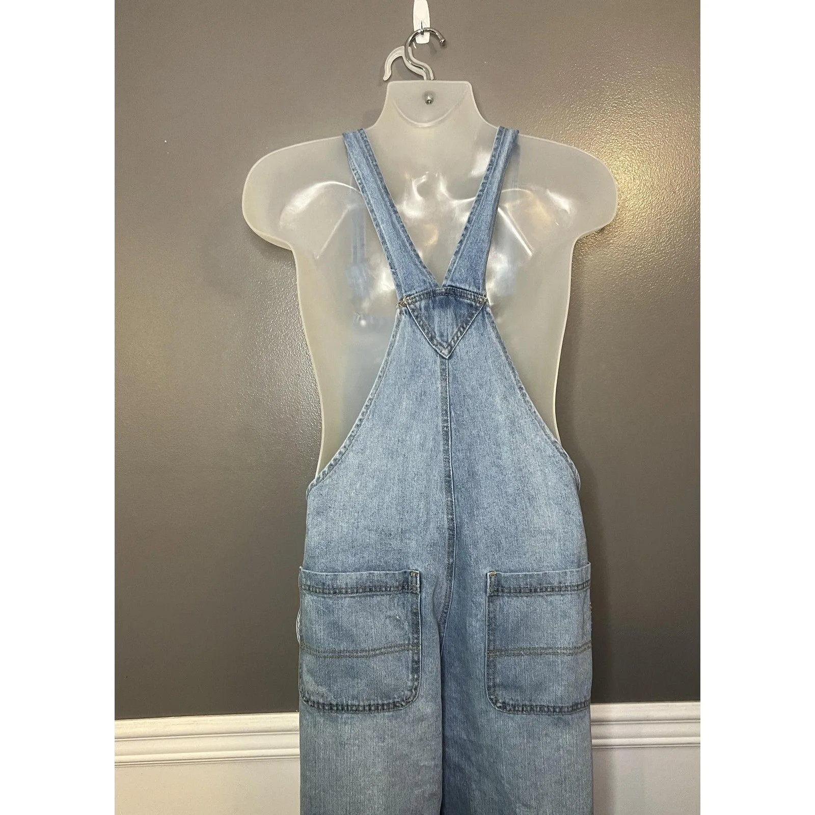 Wild Fable Overalls Womens Large Light Wash Denim Bib Distressed Ripped Jeans - Image 7