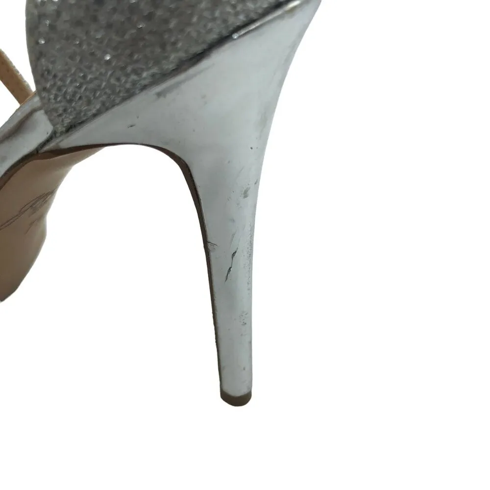 Badgley Mischka Galen Silver High Heel Sandals Glitter Strappy 7.5 - Image 4