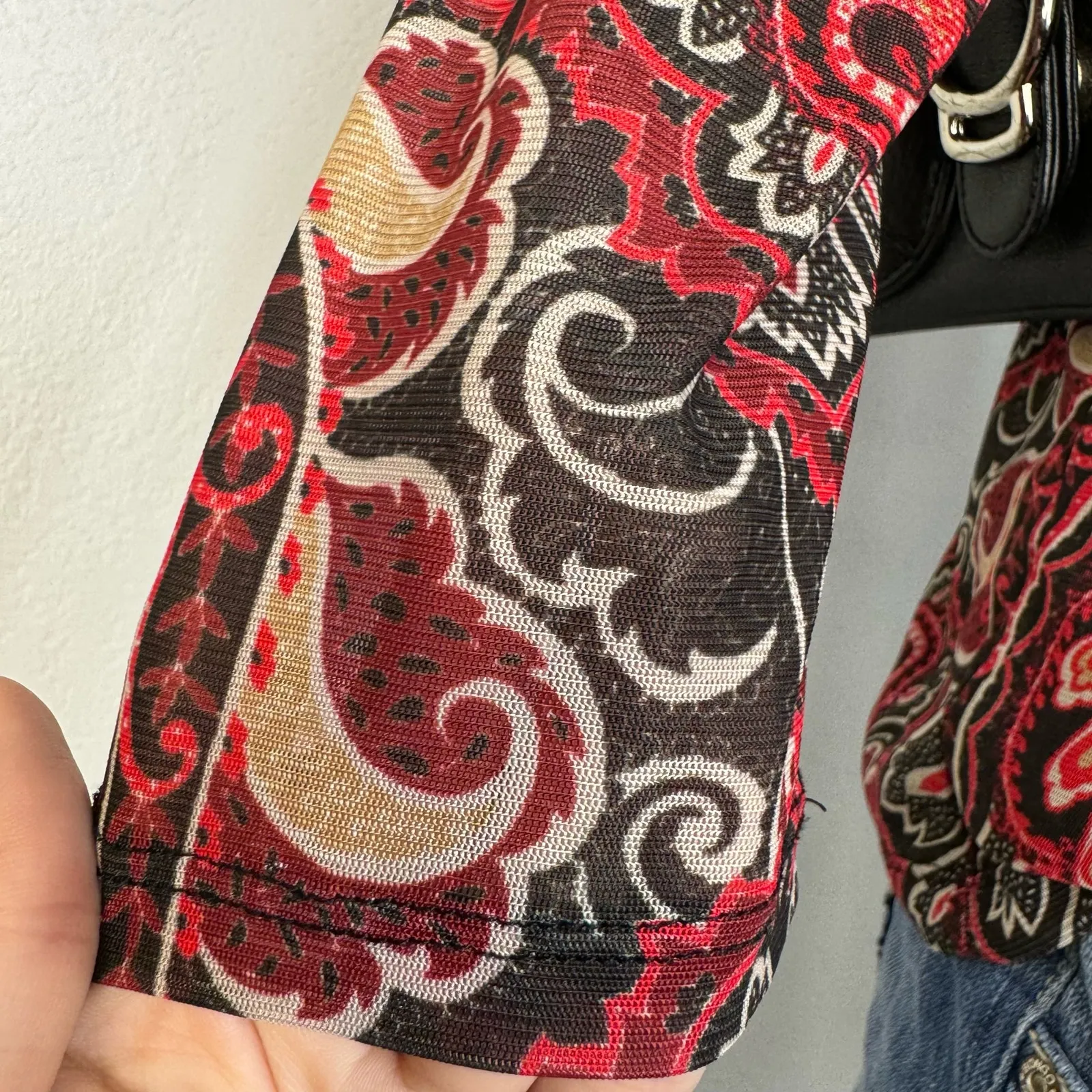 Fairlycore Red Black Tan Paisley Print Mesh Cowl Neck Top Shirt  Fairy - Image 5