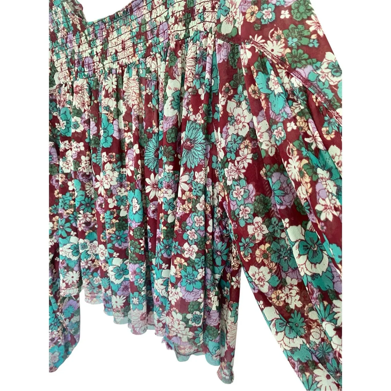 Free People Crop Floral Boho Long Sleeve Top Sz L NWT - Image 4