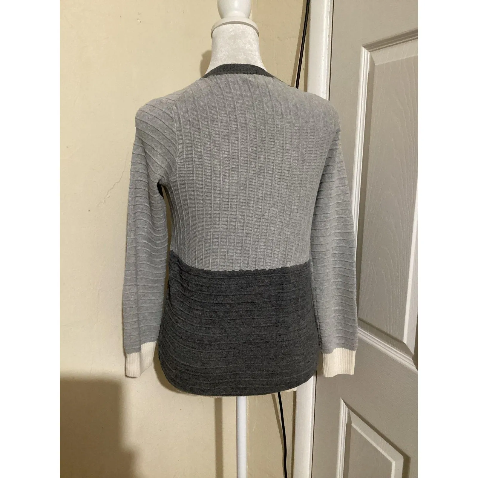 Madewell Sweater Womens XS Gray Colorblock Ribbed Crewneck Pullover Cotton - Image 4