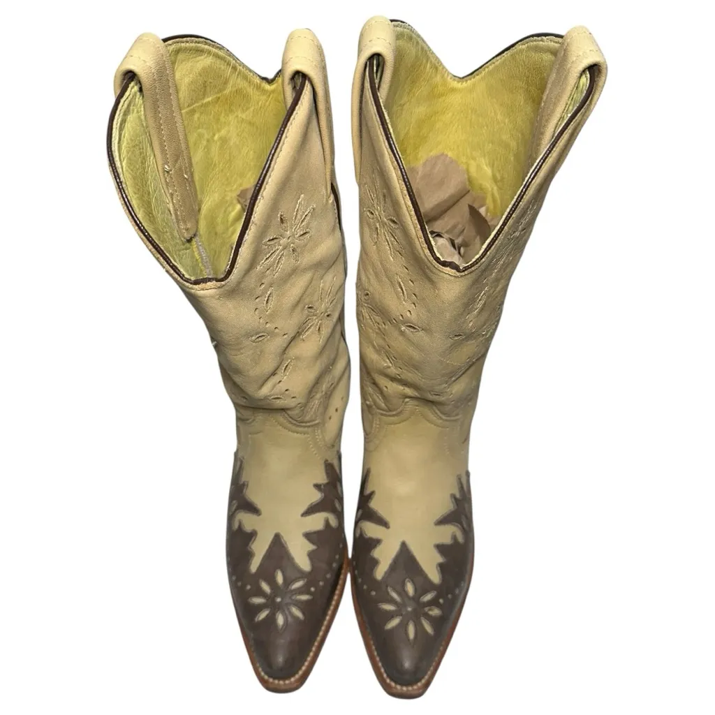 Loblan Women’s Size 7 Tan Brown Pointed Toe Leather Decorative Cowboy Boots - Image 3