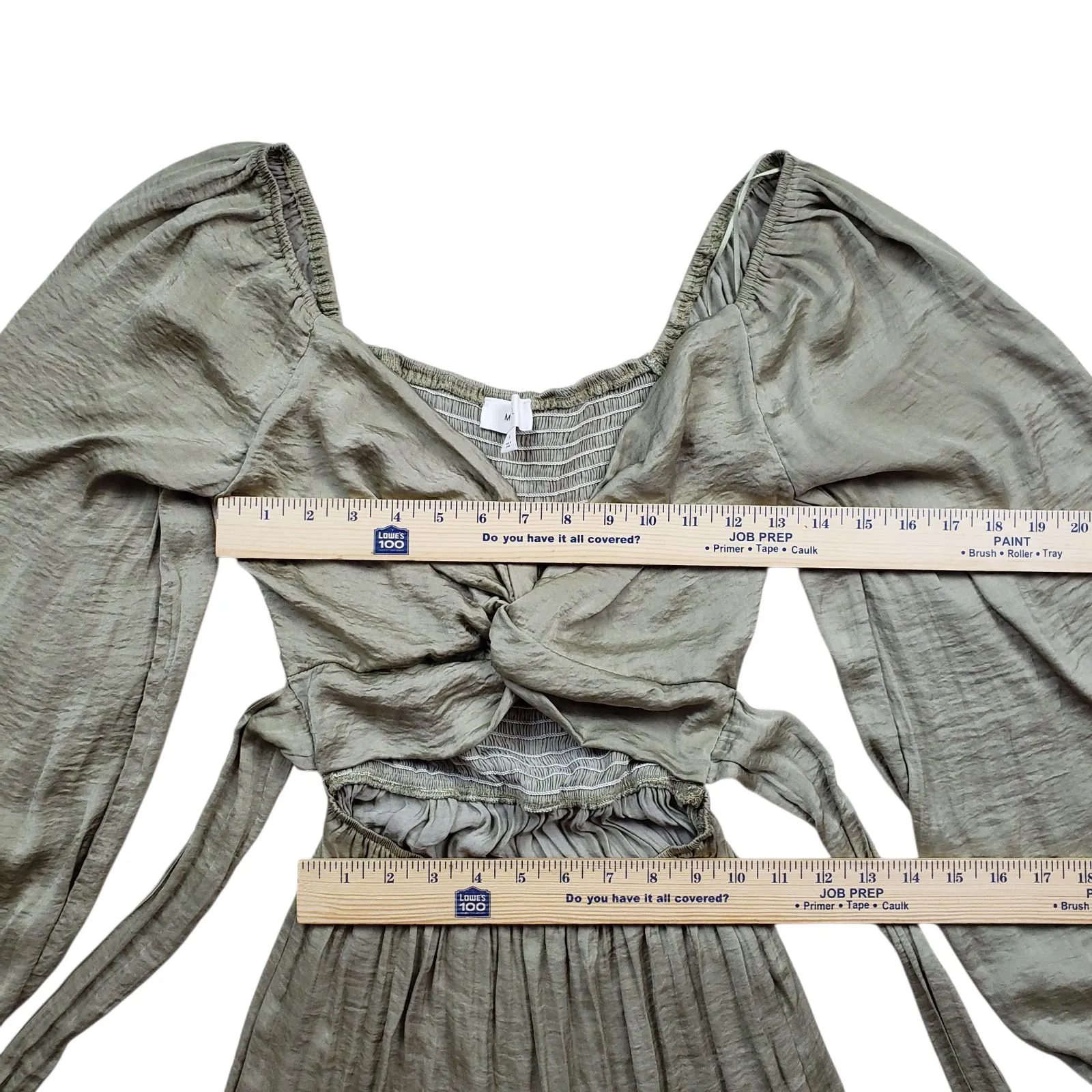 Mable Maxi Dress Womens Medium Sage Green Cutout Cottage Peasant Bohemian - Image 6