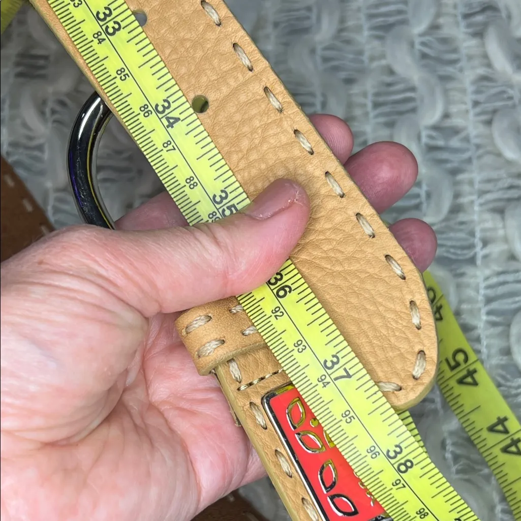 Fossil Tan Leather Belt with Red Enamel Floral and Silver Accents with Stitching - Image 6