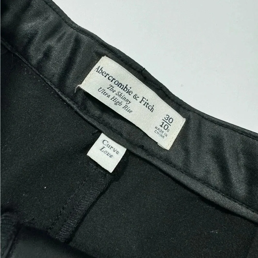 Abercrombie The Skinny Ultra High Rise Pants Faux Leather Black Split Hem - Image 7