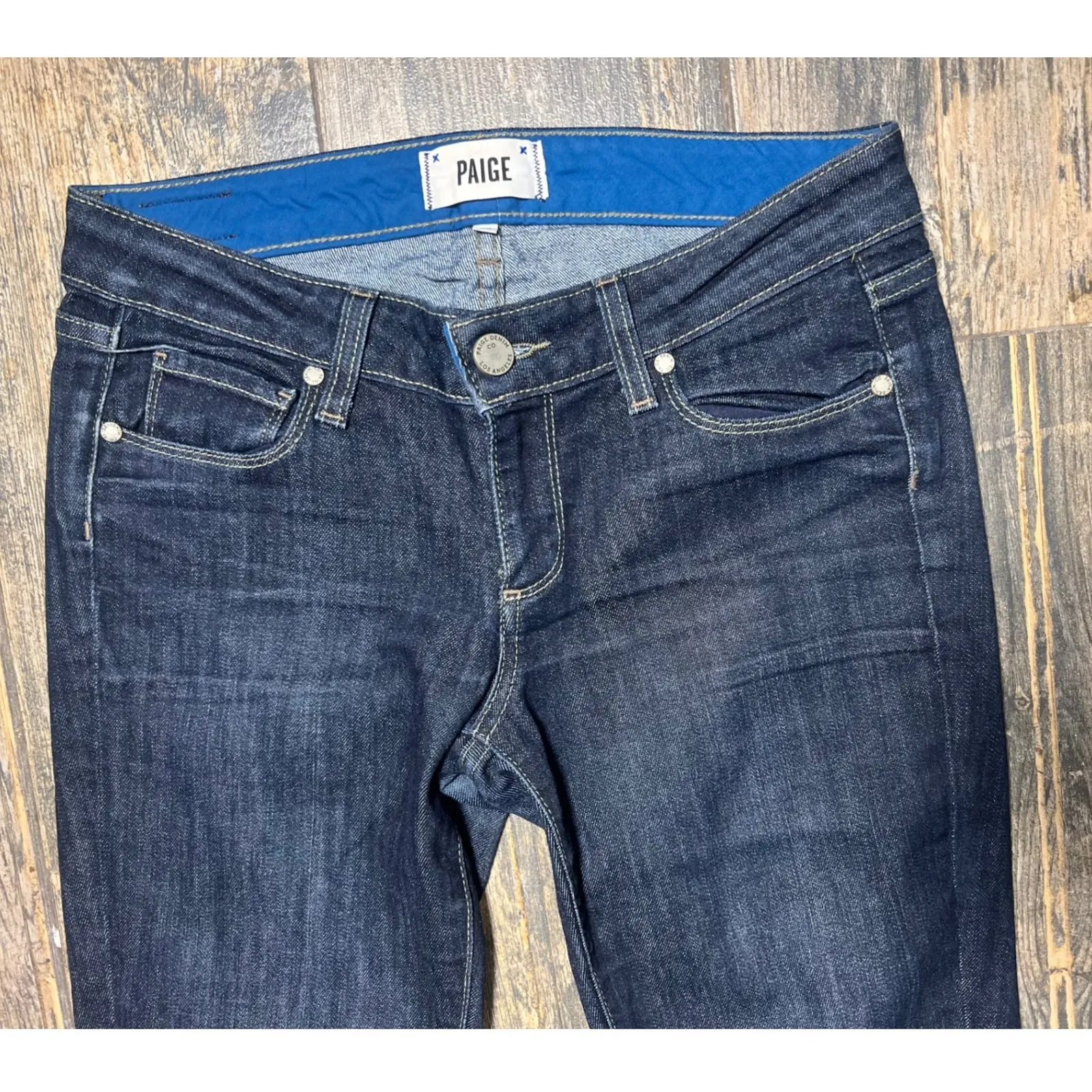 PAIGE Skyline Straight Leg Dark Wash Low Rise Jeans Size 26 Party‎ Stretch EUC - Image 3