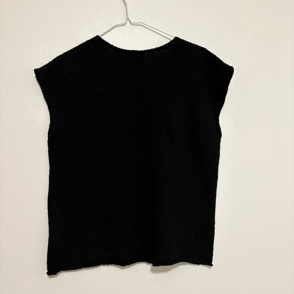 Eileen Fisher Women Cotton Short Cap Sleeve V-Neck Tee Vest in Black Size Large - Image 7