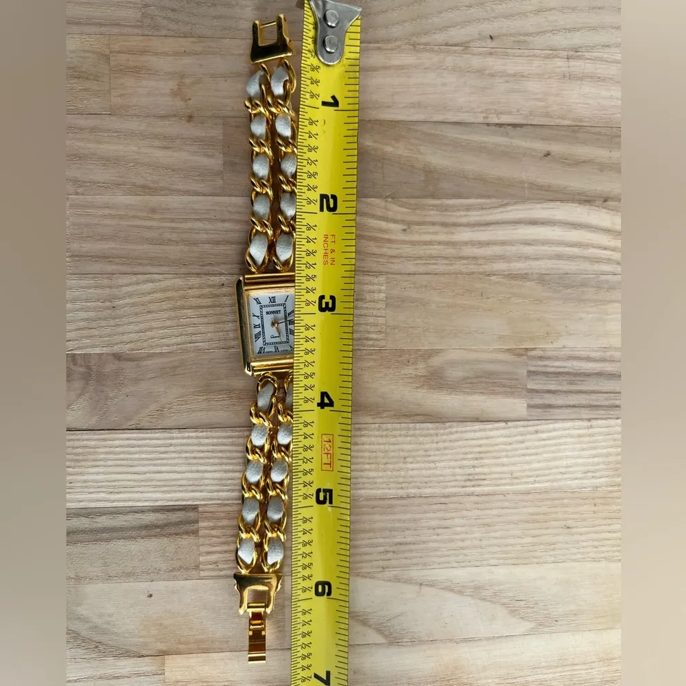 Sonnet Ladies Watch Gold Tone and White Leather Weave Bracelet White Dial - Image 8