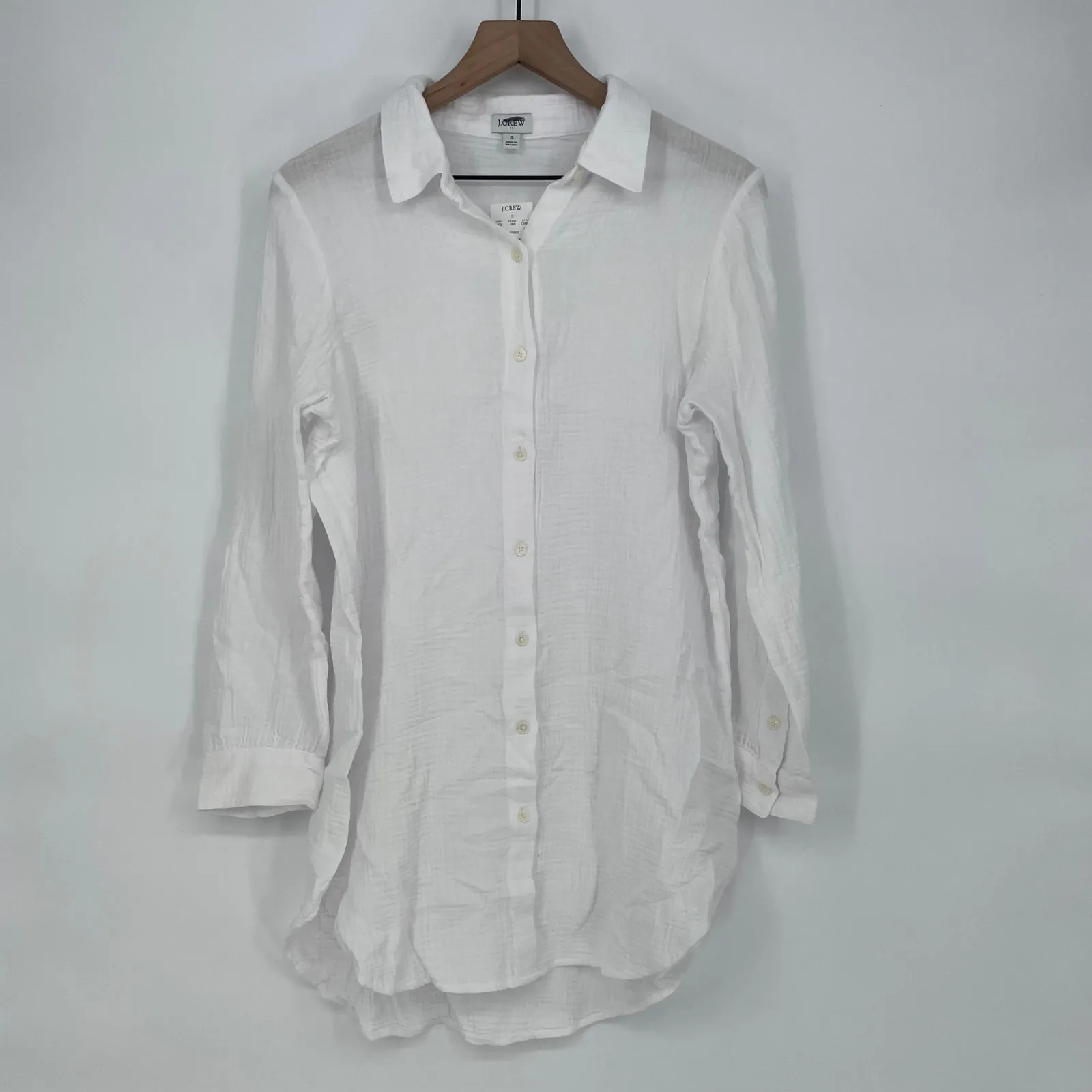 J. Crew White Gauze Shirt Tunic Button Up Long Sleeve Top Size S - Image 2