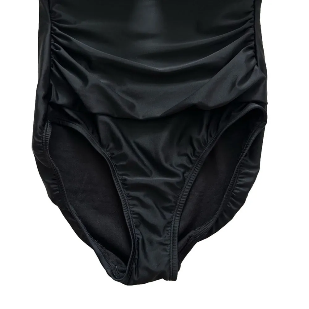 Kona Sol Swimsuit One Piece Black Crochet Flounce Strapless High Coverage Small - Image 5