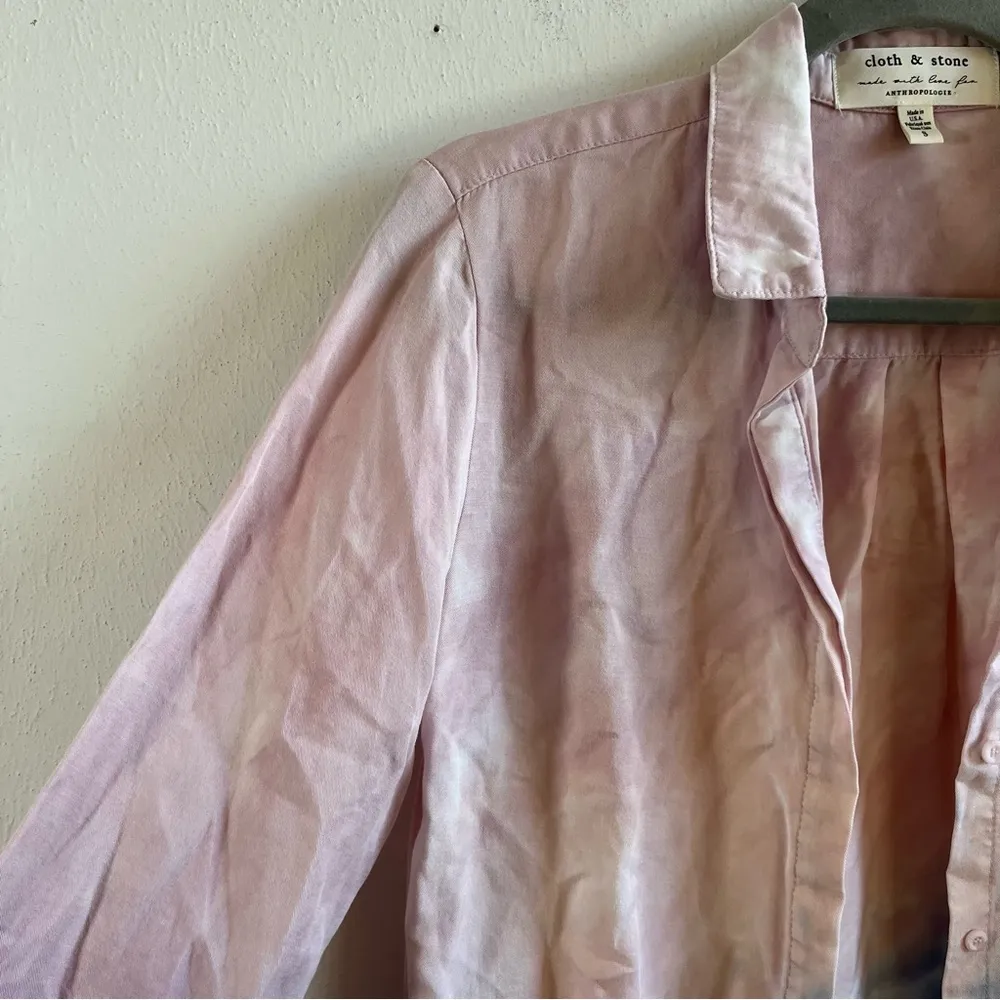 Anthropologie Top Cloth & Stone Tie-Dye Button Down Pink Peach & Blue Sz S EUC - Image 7
