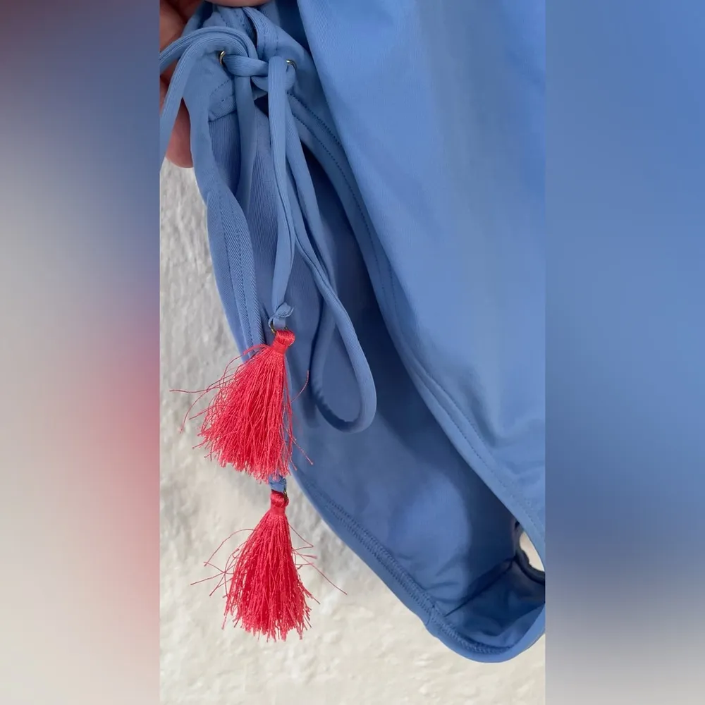 Vince Camaro light blue one piece swimsuit with side lace up tie/coral tassels;M Size M - Image 4