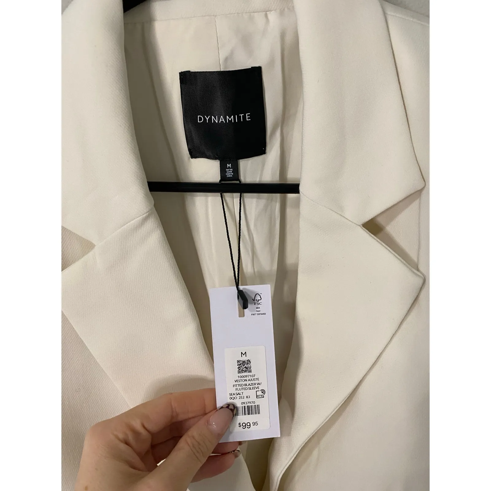 Dynamite New  Women's Fitted Blazer, Sea Salt Size Medium - Image 2