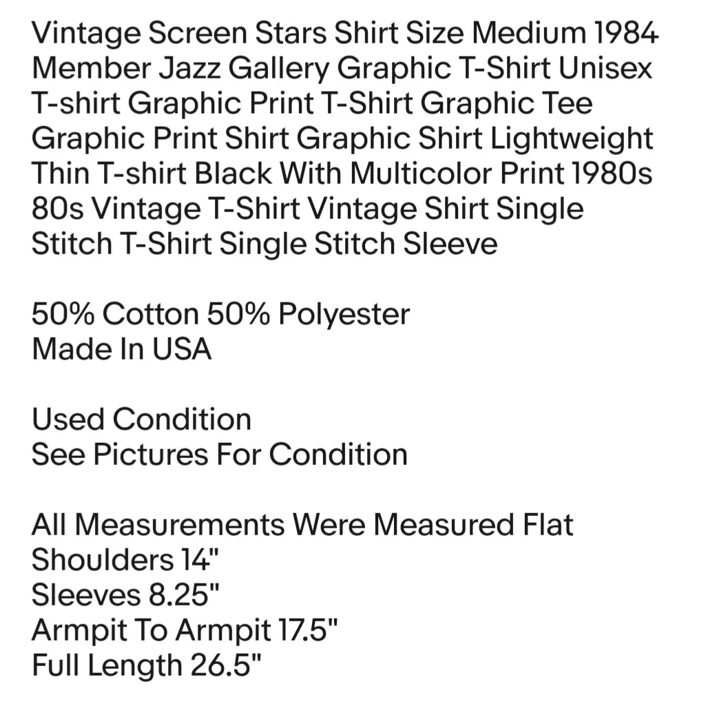 Vintage  Shirt Size Medium 1984 Member Jazz Gallery Graphic T-Shirt Unisex T-shirt - Image 2